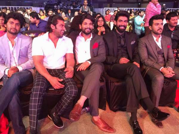 63ನೇ ಫಿಲಂಫೇರ್ ಪ್ರಶಸ್ತಿ ಪ್ರದಾನ ಸಮಾರಂಭದಲ್ಲಿ ನಟ ಅಲ್ಲು ಅರ್ಜುನ್, ರಾಣಾ ದಗ್ಗುಬಾಟಿ, ರಾಮ್ ಚರಣ್ ತೇಜಾ