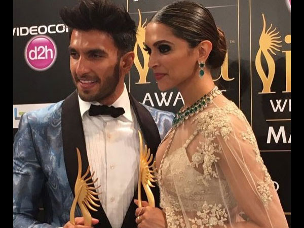 ಐಫಾ ಪ್ರಶಸ್ತಿ 2016 ಪ್ರಶಸ್ತಿ ಪ್ರದಾನ ಸಮಾರಂಭದಲ್ಲಿ ನಟಿ ದೀಪಿಕಾ ಪಡುಕೋಣೆ ಹಾಗೂ ನಟ ರಣ್ವೀರ್ ಸಿಂಗ್