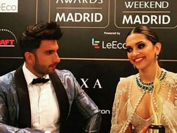 ಐಫಾ ಪ್ರಶಸ್ತಿ 2016 ಪ್ರಶಸ್ತಿ ಪ್ರದಾನ ಸಮಾರಂಭದಲ್ಲಿ ನಟಿ ದೀಪಿಕಾ ಪಡುಕೋಣೆ ಹಾಗೂ ನಟ ರಣ್ವೀರ್ ಸಿಂಗ್