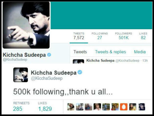 Sudeep Cross 5 Lakh Followers On Twitter Sudeep Cross 5 Lakh Followers On Twitter