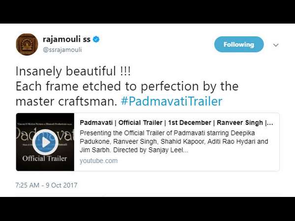 'ಪದ್ಮಾವತಿ' ಟ್ರೈಲರ್ ಗೆ ಫುಲ್ ಮಾರ್ಕ್ಸ್