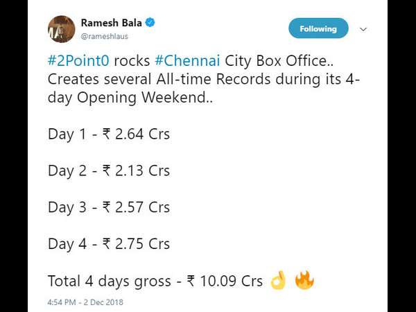 ಚೆನ್ನೈನಲ್ಲಿ 10 ಕೋಟಿ ಗಳಿಕೆ