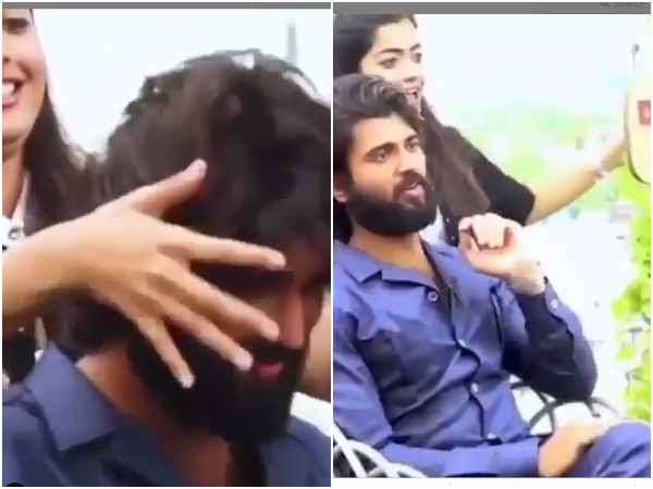 ವಿಜಯ್ ಕೂದಲನ್ನು ಎಳೆದಾಡಿದ ರಶ್ಮಿಕಾ