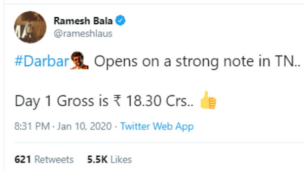 ತಮಿಳುನಾಡಿನಲ್ಲಿ ದರ್ಬಾರ್ ಗಳಿಕೆ?