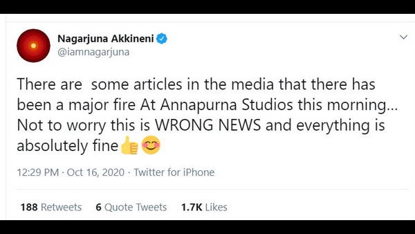 ಟ್ವಿಟ್ಟರ್ನಲ್ಲಿ ಸ್ಪಷ್ಟನೆ ನೀಡಿದ ನಾಗಾರ್ಜುನ