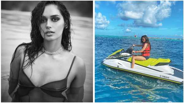 Manushi chhillar poses in a blue bikini in the Maldies Manushi chhillar poses in a blue bikini in the Maldies