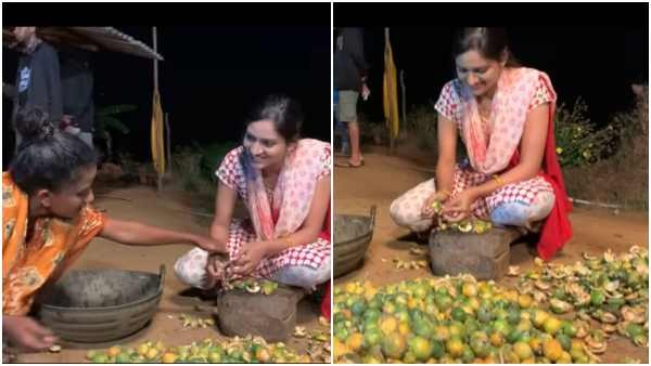 ಅಡಿಕೆ ಸುಲಿಯುತ್ತಿರುವ ರಂಜನಿ