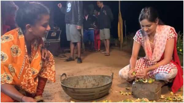ಸಿನಿಮಾಗಾಗಿ ಅಡಿಕೆ ಸುಲಿಯುತ್ತಿರುವ ರಂಜನಿ