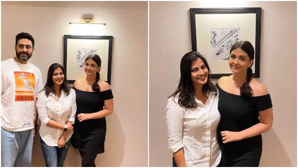 Aishwarya Rai, Abhishek and Aaradhya meet Sarathkumar family in Puducherry Aishwarya Rai, Abhishek and Aaradhya meet Sarathkumar family in Puducherry