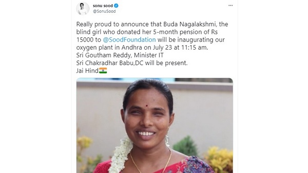Buda Nagalakshmi will be Inaugurating Sonu soods Oxygen Plant in Andhra Buda Nagalakshmi will be Inaugurating Sonu soods Oxygen Plant in Andhra