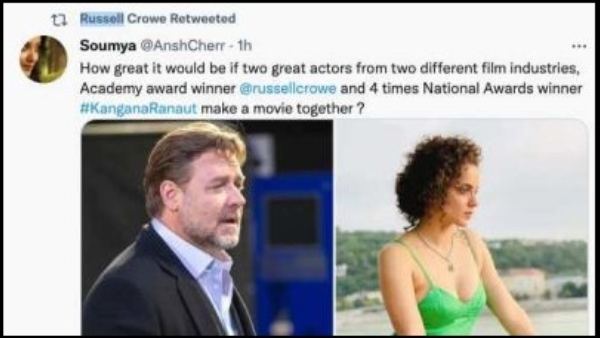 Hollywood Actor Russell Crowe reacts to Kangana fans tweet Hollywood Actor Russell Crowe reacts to Kangana fans tweet