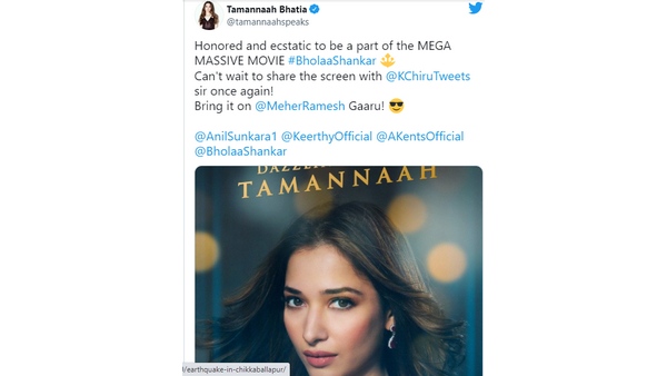 Tamannaah Bhatia to star opposite Chiranjeevi in Bhola Shankar Movie Tamannaah Bhatia to star opposite Chiranjeevi in Bhola Shankar Movie