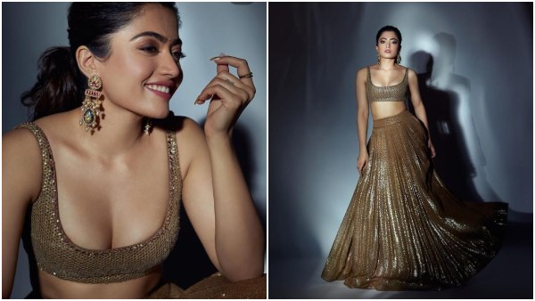 Rashmika Mandanna Wore Golden Lehenga Photo Goes Viral In Social Media Rashmika Mandanna Wore Golden Lehenga Photo Goes Viral In Social Media