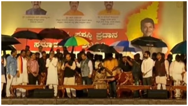 Rain at Puneeth Rajkumars Karnataka Ratna award ceremony Rain at Puneeth Rajkumars Karnataka Ratna award ceremony