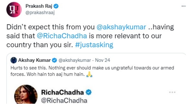 ಅಕ್ಷಯ್ಗೆ ಪ್ರಕಾಶ್ ರಾಜ್ ಕೌಂಟರ್